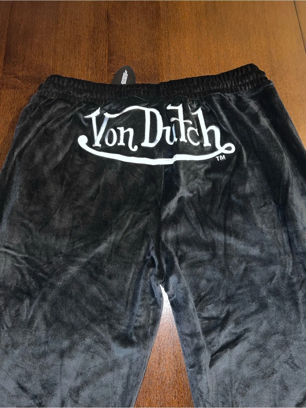 Von Dutch Black Velour Pants Joggers with White Logo NWT 1X